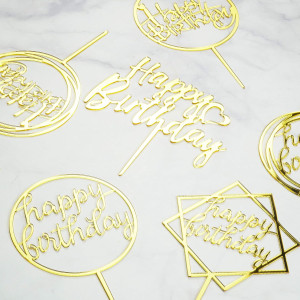 6-Pack Gold Birthday Cake Topper Set, Double-Sided...